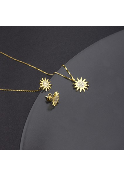 925 Ayar Gümüş Güneş Kolye Küpe Set