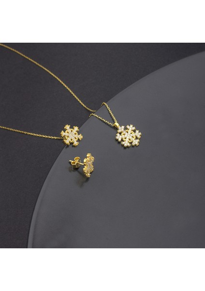 925 Ayar Gümüş Kar Tanesi Kolye Küpe Set