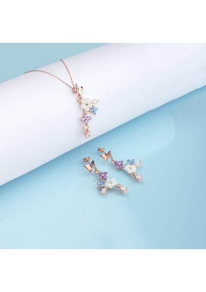 925 Ayar Gümüş Sallantılı Çiçekler Kolye Küpe Set