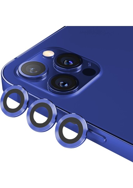 Mini Metal Ring Iphone 12 Pro Max Lens Koruyucu 3'lü Takım Mavi