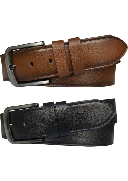 Deri 2'li Set 4.5 cm Tek Parça Kot,spor Kemer Siyah, Taba