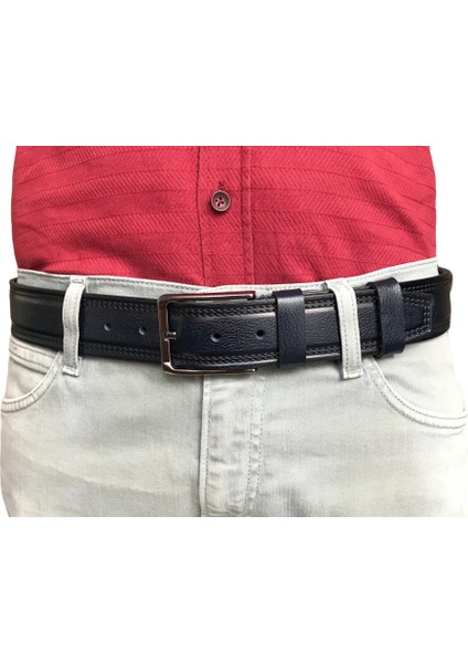 Deri 3'lü Set, Desenli Kemer; Siyah, Kahverengi, Lacivert 4 cm