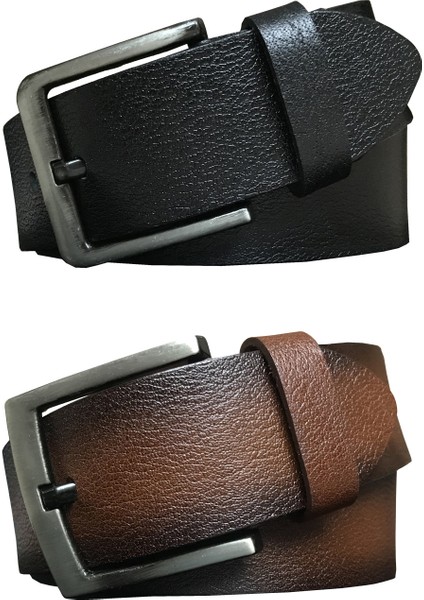 Deri 2'li Set 4.5 cm Kot, Spor Kemer Siyah, Kahverengi