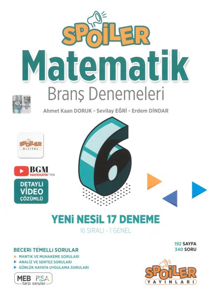 Spoiler 6.sınıf Matematik Branş Deneme