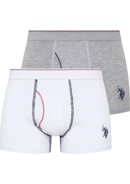 U.S. Polo Assn. 80093 Erkek 2'li Boxer - Beyaz&grimelanj