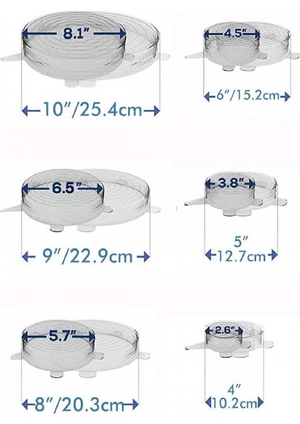 6 Adet Silikon Streç Kapak Tazeliği Koruyucu Tencere Bonesi