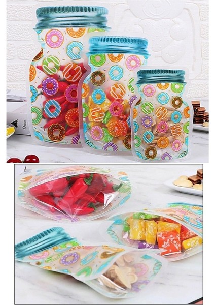 3 Boy Kavanoz Görünümlü Donutlu Kilitli Saklama Kabı 150ML - 500ML - 620ML