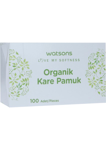 Square Pads In A Box 100S Organik Kare Pamuk Kutu 100 Adet