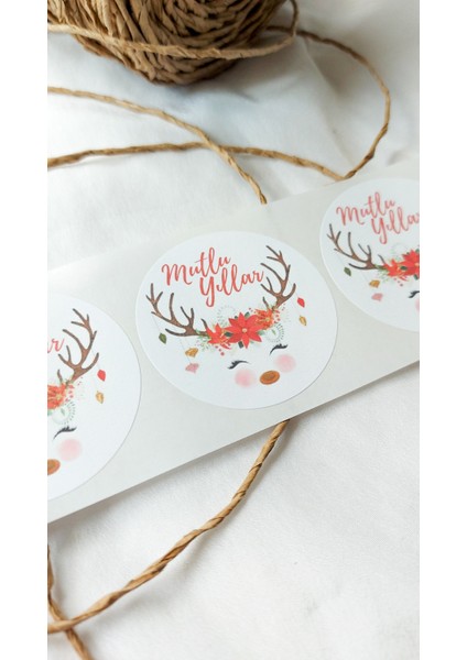 Yapışkanlı Etiket - Mutlu Yıllar - Yeni Yıl, Yılbaşı Etiketi (5 Cm) 50 Adet