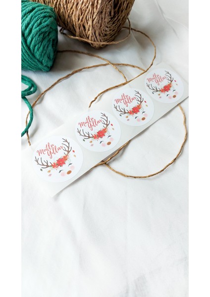 Yapışkanlı Etiket - Mutlu Yıllar - Yeni Yıl, Yılbaşı Etiketi (5 Cm) 50 Adet