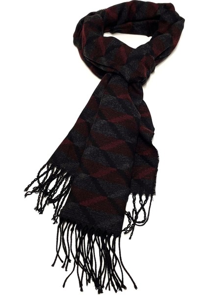 Füme - Bordo Motif Desen Erkek Kaşkol K312