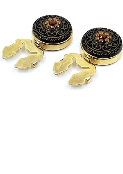 Altın Renk Turuncu Taşlı Geçmeli Kol Düğmesi GC69