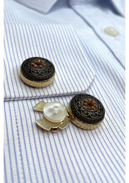 Altın Renk Turuncu Taşlı Geçmeli Kol Düğmesi GC69 fiyatları