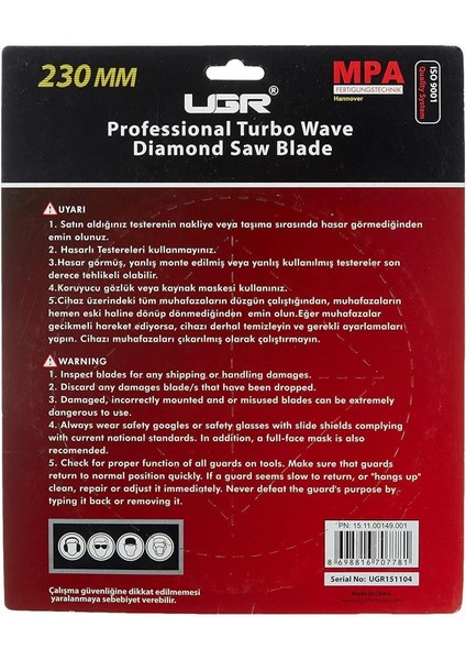 Elmas Daire Testere Turbo Kanallı Ugr 230 mm fiyatları