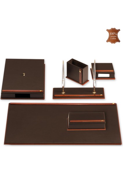 680-49 Linea Hakiki Deri ve Ağaç Kaplama Sümen Takımı Koyu Kahverengi