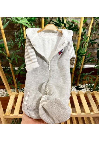 %100 Pamuk Wellsoft Içi Peluşlu Bebek Tulum Geyik Nakış