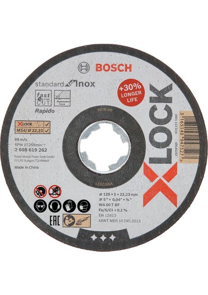- X-Lock - 125*1,0 mm Standard Seri Düz Inox (Paslanmaz Çelik) Kesme Diski (Taş) - Rapido 2608619262