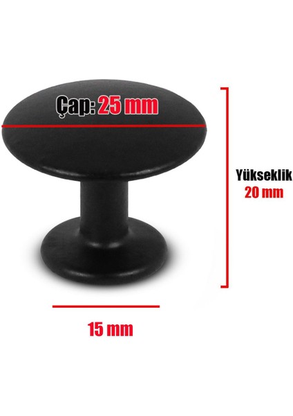 Düğme Çekmece Dolap Kapak Kulpu Kulbu Siyah Metal Daire Kulp (4 Adet)