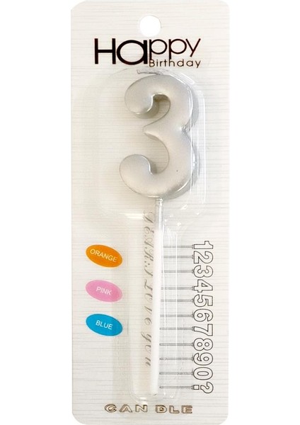 3 Yaş Gümüş Rakam Mum Gümüş Renk Doğum Günü Pasta Mumu 12 cm fiyatları