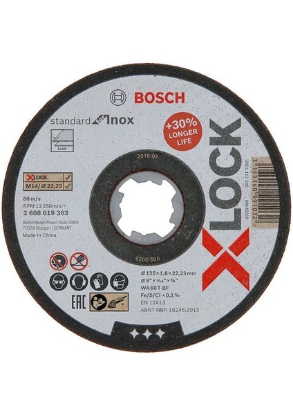 - X-Lock - 125*1,6 mm Standard Seri Düz Inox (Paslanmaz Çelik) Kesme Diski (Taş) 2608619363