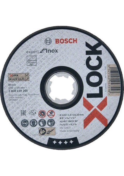 - X-Lock - 125*1,6 mm Expert Serisi Düz Inox (Paslanmaz Çelik) Kesme Diski (Taş) 2608619265