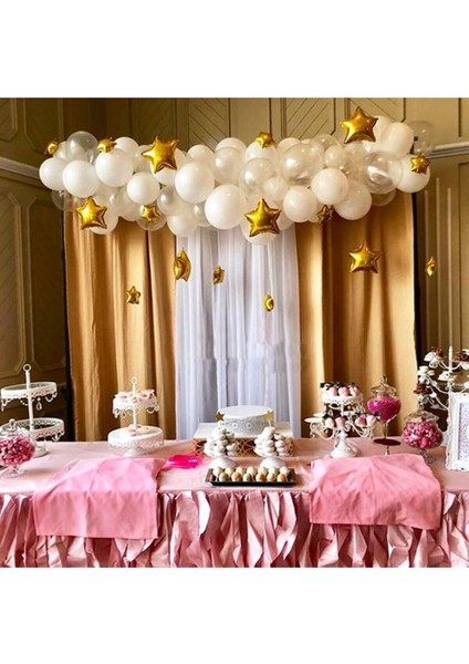 Beyaz Şeffaf Gold Yıldızlı Zincir Balon Seti