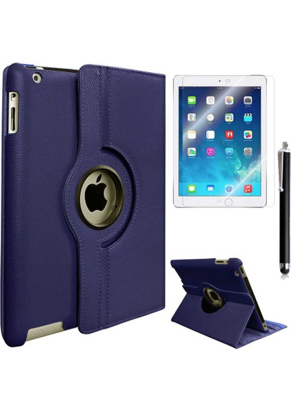 Apple iPad Mini 2 3 Uyumlu 360 Derece Dönen Standlı Pu-Deri New Case+Kalem+Ekran