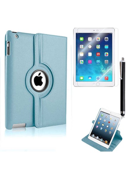 Apple iPad Mini 5 Uyumlu 360 Derece Dönen Standlı Pu-Deri New Case+Kalem+Ekran