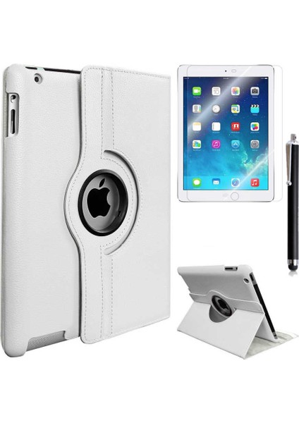 Apple iPad 2 3 4 Uyumlu 360 Derece Dönen Standlı Pu-Deri New Case+Kalem+Ekran