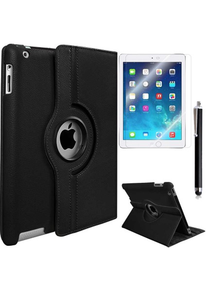 Apple iPad 5 Air Uyumlu 360 Derece Dönen Standlı Pu-Deri New Case+Kalem+Ekran