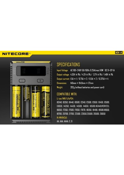 Nitecore I2 Pil Şarj Cihazı+Kablo modelleri