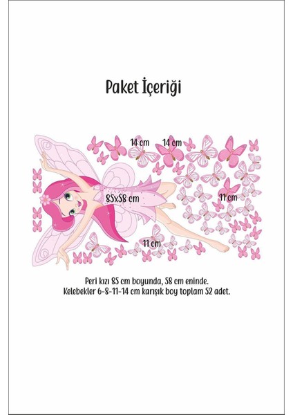 Peri Kızı ve Kelebekler Çocuk Odası Duvar Sticker Seti fiyatları