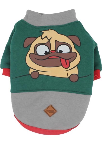 Yeşil Pug Sweat Kedi Köpek Sweat Kedi Köpek Kıyafeti S