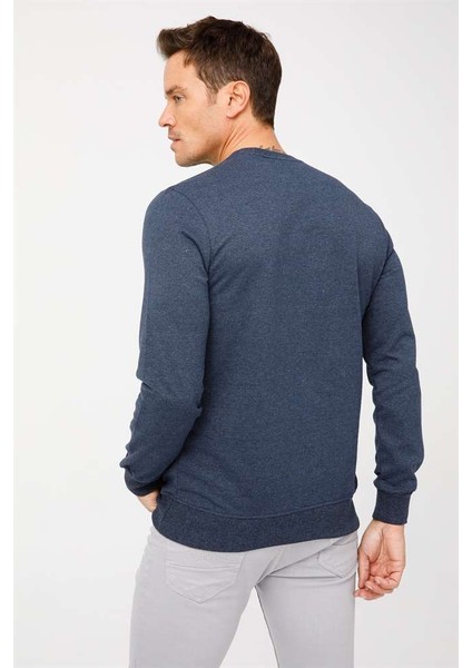 Erkek Indigo Modernfit / Dar Kalıp Bisiklet Yaka Sweatshirt fiyatları