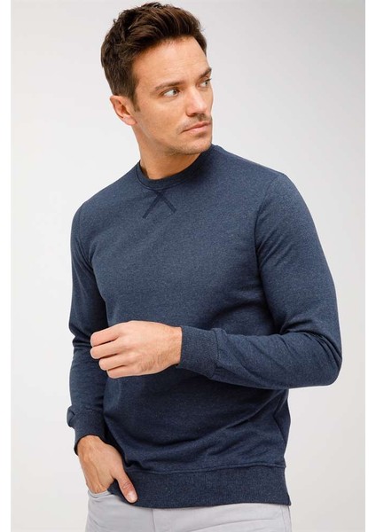 Erkek Indigo Modernfit / Dar Kalıp Bisiklet Yaka Sweatshirt indirimleri