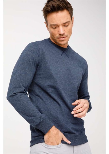 Erkek Indigo Modernfit / Dar Kalıp Bisiklet Yaka Sweatshirt modelleri