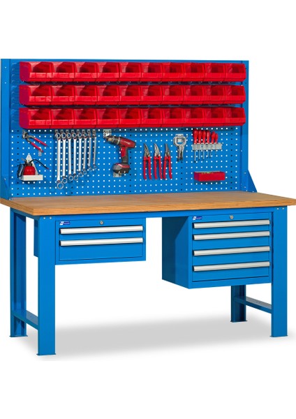 Metal Çalışma Tezgahı-6 Çekmeceli-Avadanlık Kutusu-Masa Tablası Kayın-1800x760x910/1824 mm