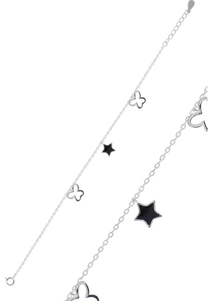 Kelebek Yıldızlı Mineli Rodyumlu Gümüş Bileklik