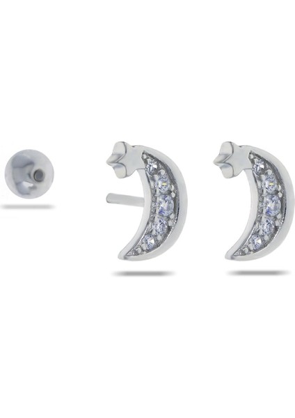 Ay Yıldız Rodyumlu Tragus Gümüş Küpe