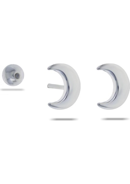 Ay Rodyumlu Tragus Gümüş Küpe