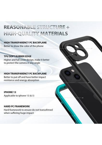Darbeye Dayanıklı Su Geçirmez Pc + Tpu Kılıf iPhone 13 Mavi (Yurt Dışından) modelleri