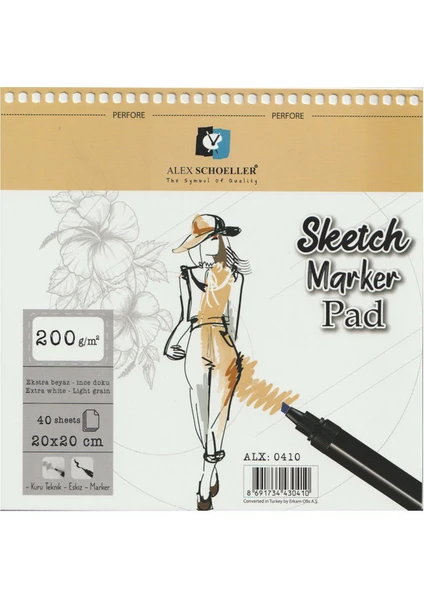 Alex Schoeller Spiralli Sketch Marker Defteri Pad 200 gr 40 Yaprak 20 x 20 cm