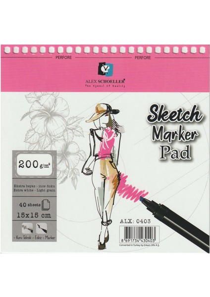 Spiralli Sketch Marker Defteri Pad 200 gr 40 Yaprak 15 x 15 cm