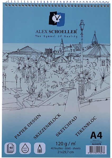 Alex Schoeller Spiralli Eskiz Çizim Defteri 120 gr A4 40 Yaprak