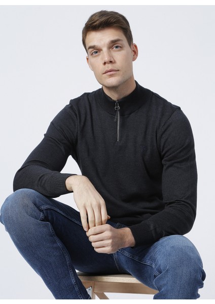 Rocco Bato Yaka Basic Düz Antrasit Melanj Erkek Kazak