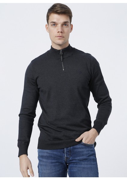 Rocco Bato Yaka Basic Düz Antrasit Melanj Erkek Kazak fırsatları