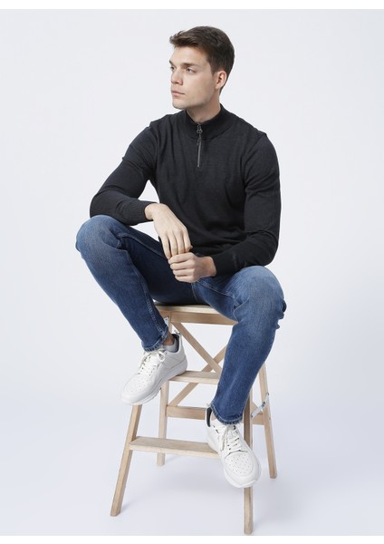 Rocco Bato Yaka Basic Düz Antrasit Melanj Erkek Kazak indirimleri