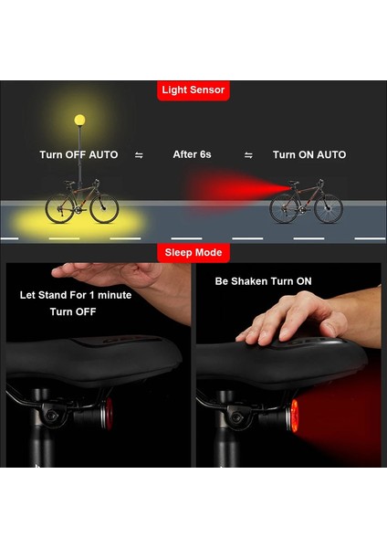 Newboler Bisiklet Akıllı Otomatik Fren Algılama Kuyruk Işığı USB Şarj Edilebilir (Yurt Dışından)