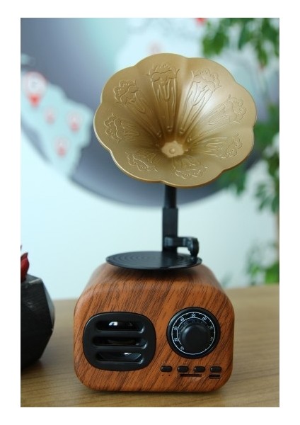 B5 Nostaljik Mini Retro Dizayn Gramafon Radyo USB Aux Bluetooth Radyo