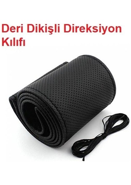 Deri Direksiyon Kılıfı Kokusuz Dikmeli - Siyah